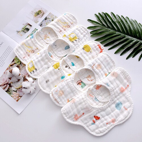 Baby petal bib 6-layer cotton gauze manufacturer wholesale children's saliva 360-degree rotating newborn bib