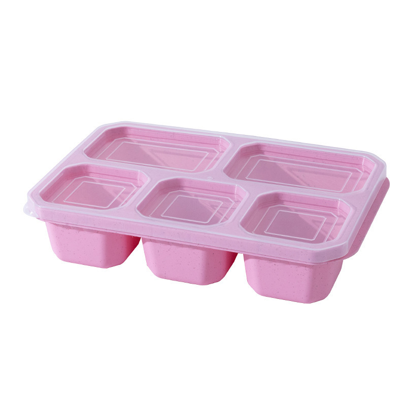 厚みのある破片ポータブルスナックフルーツ5コンパートメント食品収納ボックス冷蔵庫鮮度保持収納小麦ランチボックスシール|undefined