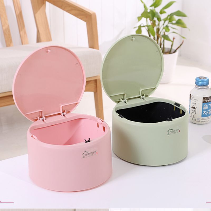 Desktop Press-Type Small Trash Can, Mini Office Desk Coffee Table Trash Can with Lid, Lazy Person's Trash Can
