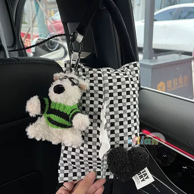 Hanging Bag Cute Scrub Dog, Car tissue box/set - no-specifications-scrawled-dog-green-sweater-black-and-white-dopamine-tissue-bag