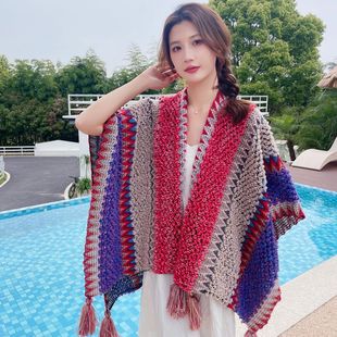 Spring and Summer New High-End Ethnic Style Shawl Women's Travel Accessories with Cloak Scarf Dual-Purpose Prairie Cloak