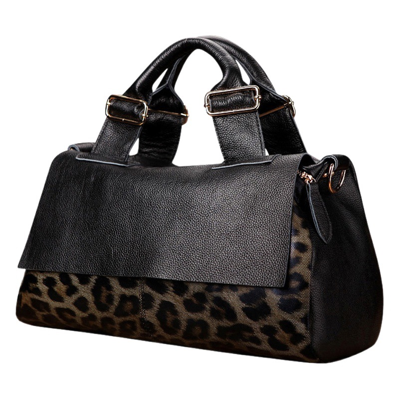 Bolso de Mujer de Gran Capacidad de Cuero Genuino Qianlian, Bolso de Mano con Estampado de Leopardo Elegante y Nuevo de 2025, Bolso Grande de Cuero Suave para Mujer