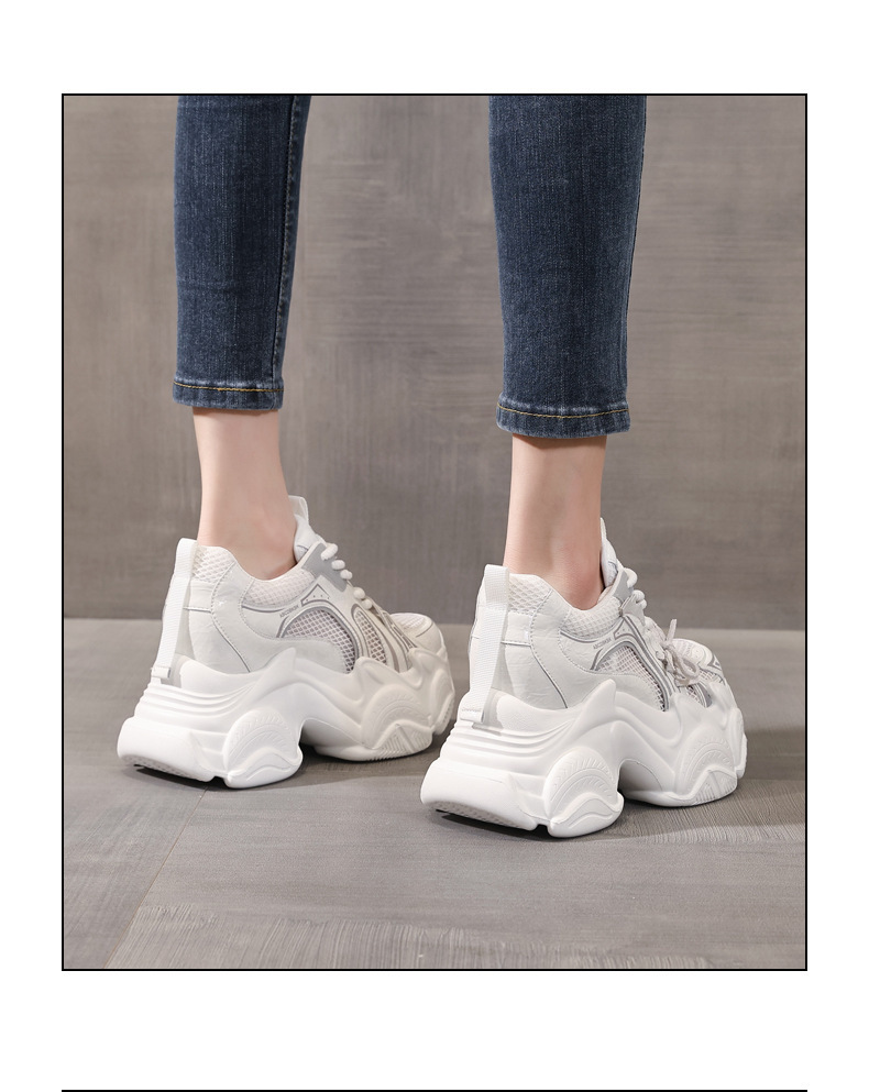 Giày sneaker nữ đế dày tăng chiều cao lưới thoáng khí phong cách giày bố — màu trắng chi tiết 16
