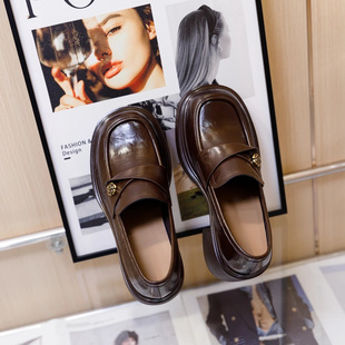 Genuine Leather ~ Camellia Thick Bottom Loafers Women's 2025 Spring New British Style Small Leather Shoes Thick Heeled High Heeled Single Shoes