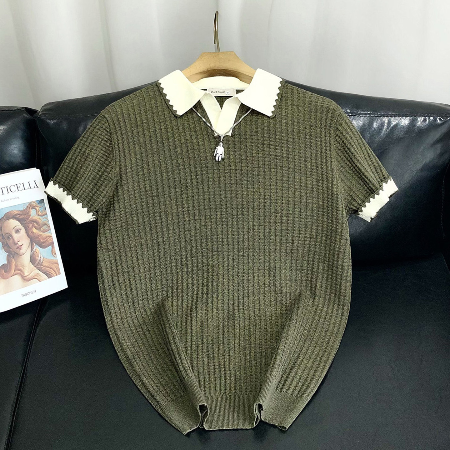 Polo camiseta de punto camiseta de manga corta hombre gaviota cuello V textural color antiguo viento camiseta de verano fábrica transfronteriza al por mayor
