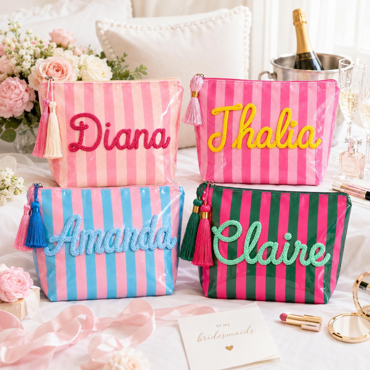 Etsy Personalized Makeup Bag Waterproof PVC Makeup Organizer Bridesmaid Gift Wedding Customized Name Toiletry Bag