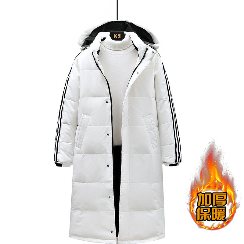 2024 Winter Trendy Fashion Three-Stripe Public Version Adidas Style Long Hooded down Jacket Warm