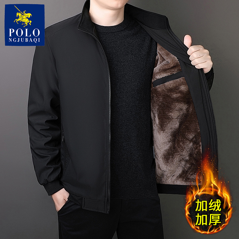 保罗加绒加厚冬季外套男士夹克中老年大码爸爸装中年立领保暖棉衣