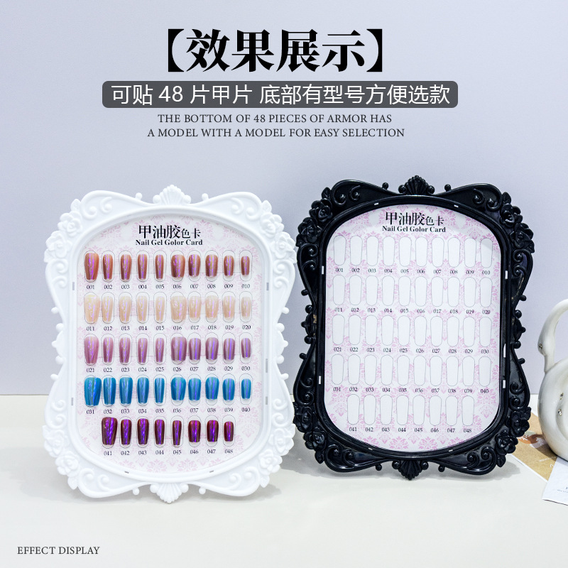 Tablero de exhibición de manicura con tapa Tarjeta de papel de doble cara Soporte de soporte de exhibición a prueba de polvo Pantalla de placa de color de pegamento de aceite de uñas de fototerapia