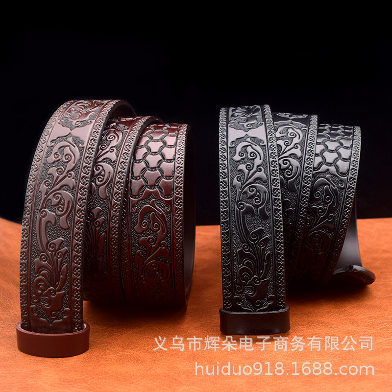 男性の高級本革ベルトはレトロなエンボス二階の牛革を持っています。