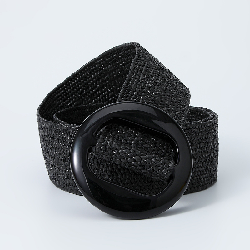 Straw woven elastic retro waist belt