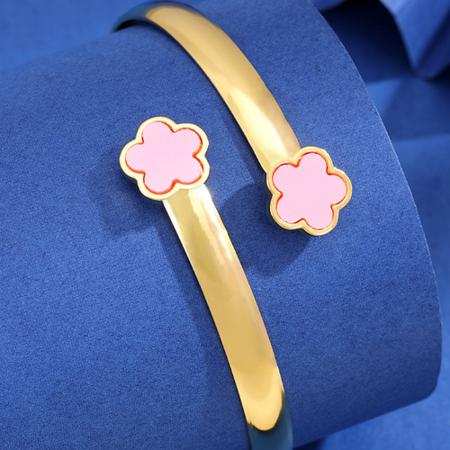 Niche Design Metal Polished Five-Petal Flower Open Bracelet for Women, European and American Cross-Border Hot Selling Personality Clover Bracelet