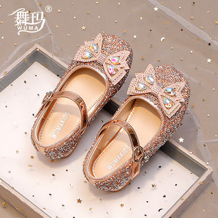 Girls Shoes Children Princess Shoes 2024 New Spring and Autumn Girls Autumn Rhinestone Show Small High Heeled Crystal Shoes