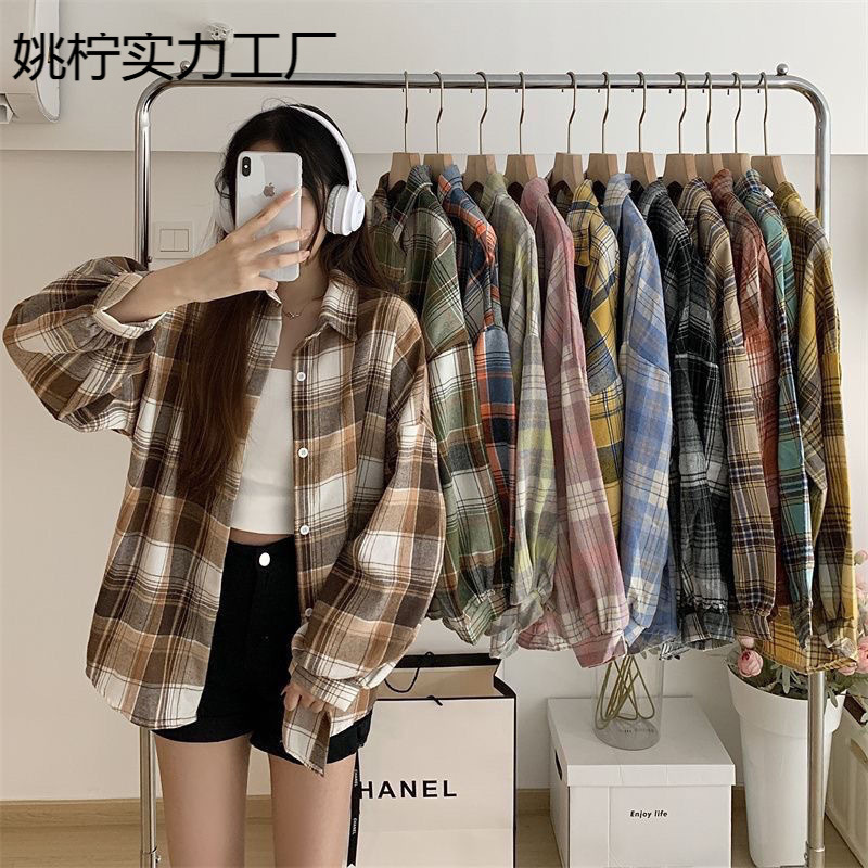Retro Plaid Shirt Women's Spring and Autumn New Style Lazy Style Niche Design Shirt Jacket Casual Top