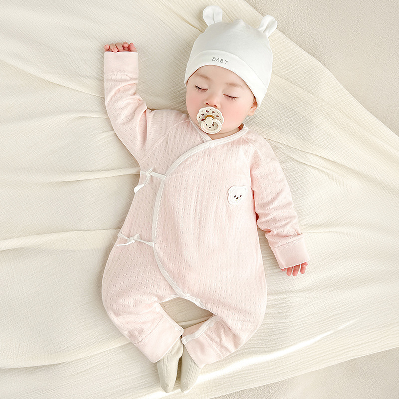 Ropa de bebé recién nacido para primavera y otoño, pelele estilo monje de algodón puro, capa base fina para 0-3 meses, mono para bebé recién nacido.