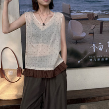 黎诺韩系幸运草拼接苎麻无袖衬衫女夏2026新款小清新百搭背心上衣