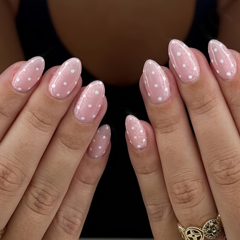 Cross-Border European and American Fashion Nude Pink Polka Dot Press-On Nails, Same Style as on Instagram, Cat Eye Nail Art, 24 Pieces Cross-Border European and American Fashion Nude Pink Polka Dot Press-On Nails, Same Style as on Instagram, Cat Eye Nail Art, 24 Pieces