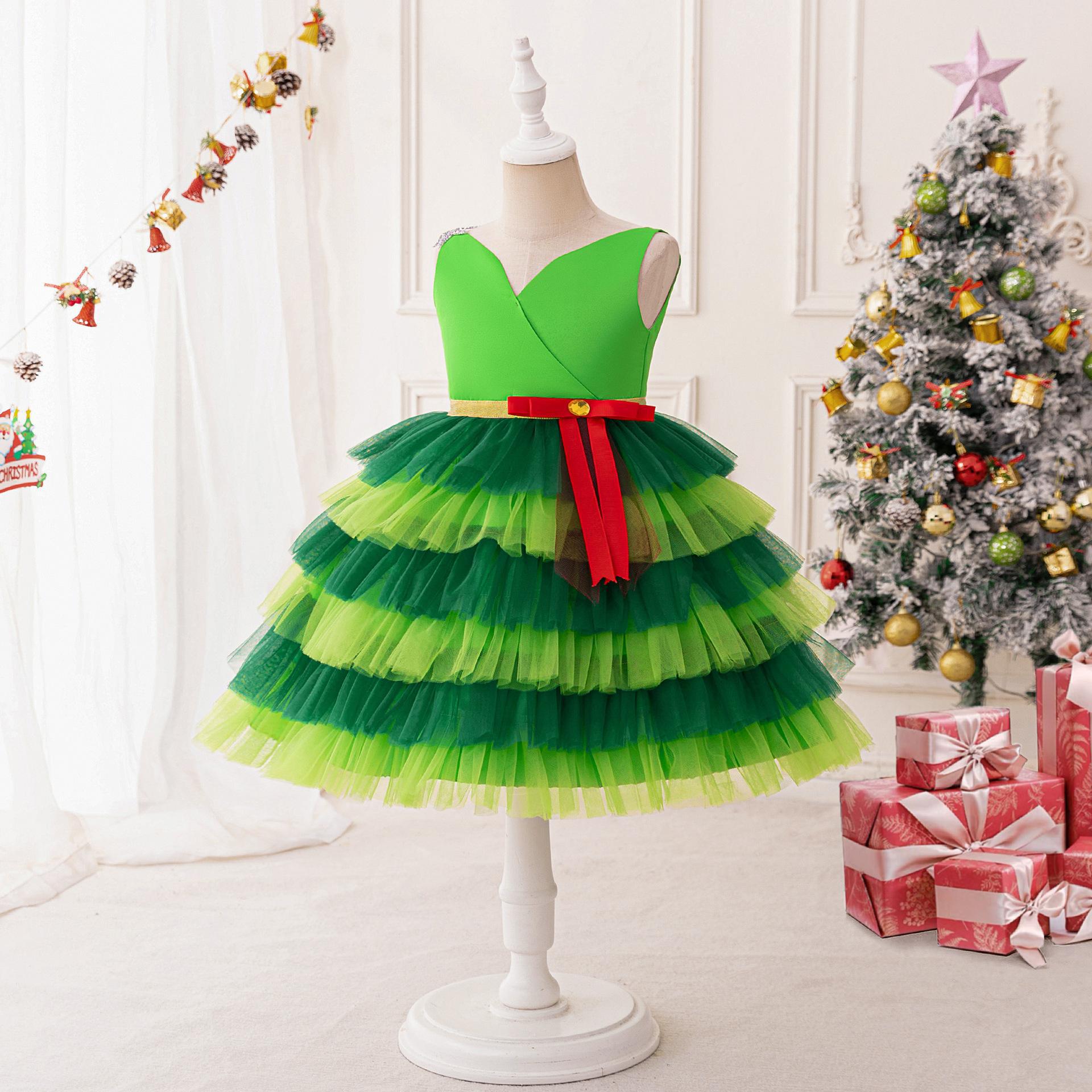 Europa y América Navidad vestido de niña vestido vestido sin mangas pastel vestido de malla vestido vestido vestido de princesa de espalda abierta