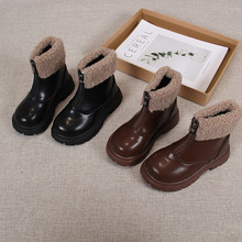 女童皮靴子2025新款秋冬儿童羊羔毛马丁靴中大童女孩加绒保暖短靴