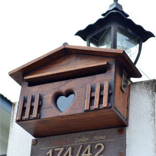 Villa Solid Wood European-Style Creative Wooden Mailbox Villa Outdoor Rainproof Opinion Box Water and Electricity Bill Document Box Door Hanging