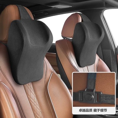 pillow suede car waist | Headrest - two-headrests-black