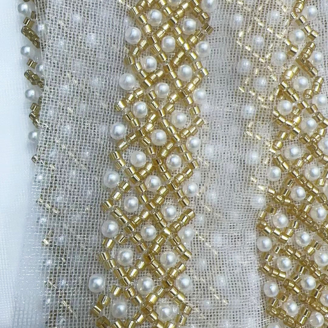 厂家现货重工网纱钉珠蕾丝珍珠花边织带婚纱礼服民族风服饰配件