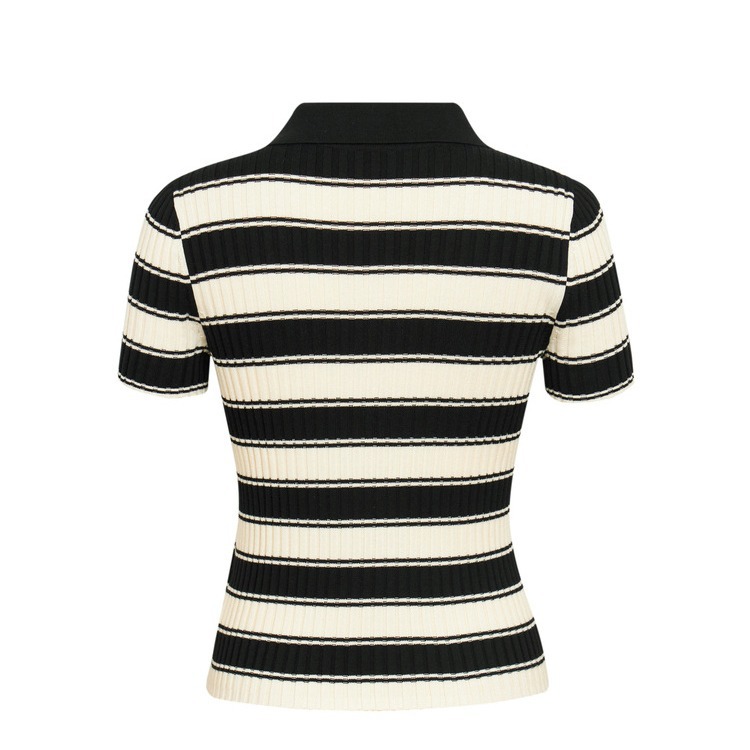 Áo polo nam cổ lật Tencel sọc kẻ mỏng tay ngắn — Màu đen
