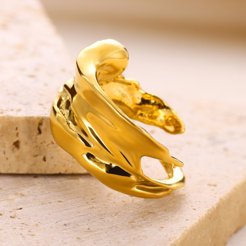 All Seasons Season Unisex Gender PVD Coated Real Gold Plated Irregular Solid Color 304 Stainless Steel Elegant Waterproof Non Tarnish Open Rings