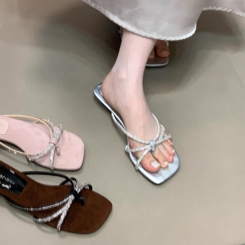 Женские пляжные розовые сандалии Ocean One с тонкими ремешками и стразами, новые летние шлепанцы для отпуска 2025 года