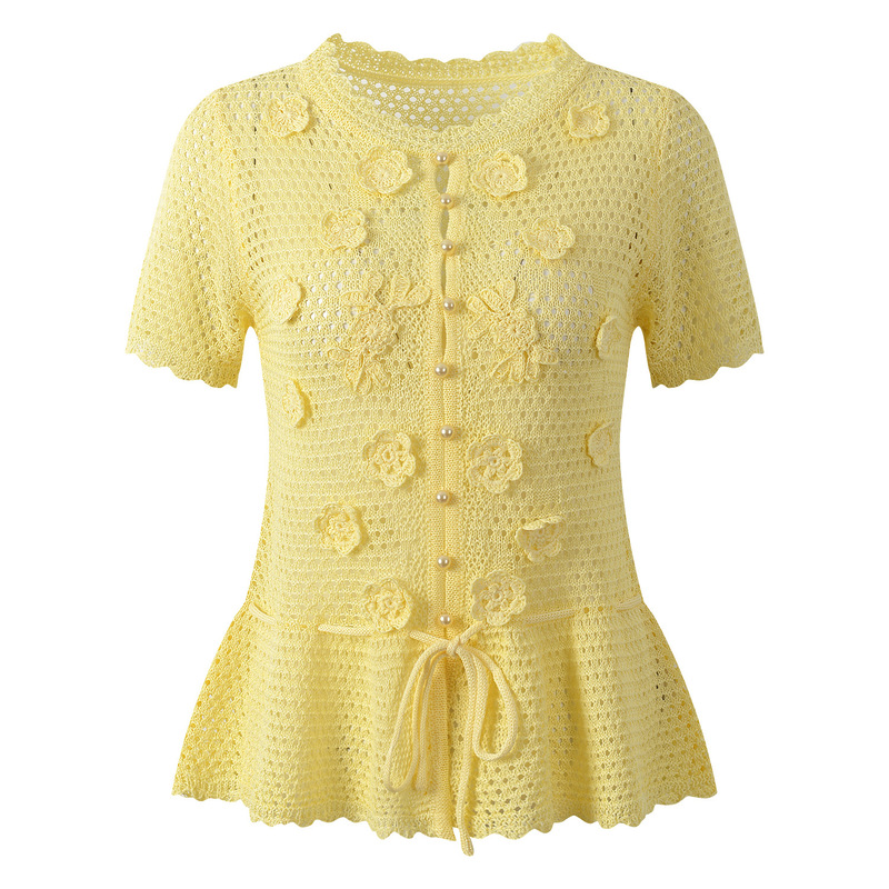 2026 Summer New French Style Ruffled Hand-Crocheted Slim-Fit Short-Sleeve Knit Cardigan Top 2026 Summer New French Style Ruffled Hand-Crocheted Slim-Fit Short-Sleeve Knit Cardigan Top