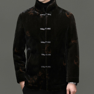 Men's New Chinese Style Vertical Collar Buckle Gold Mink Down Jacket Coat Middle-aged Tang Suit Thickened Warm Top for Men