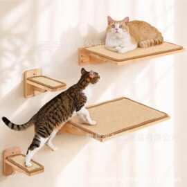 跨境木质猫墙架猫咪墙式家具台阶猫床一体架攀爬架壁挂式猫咪跳台
