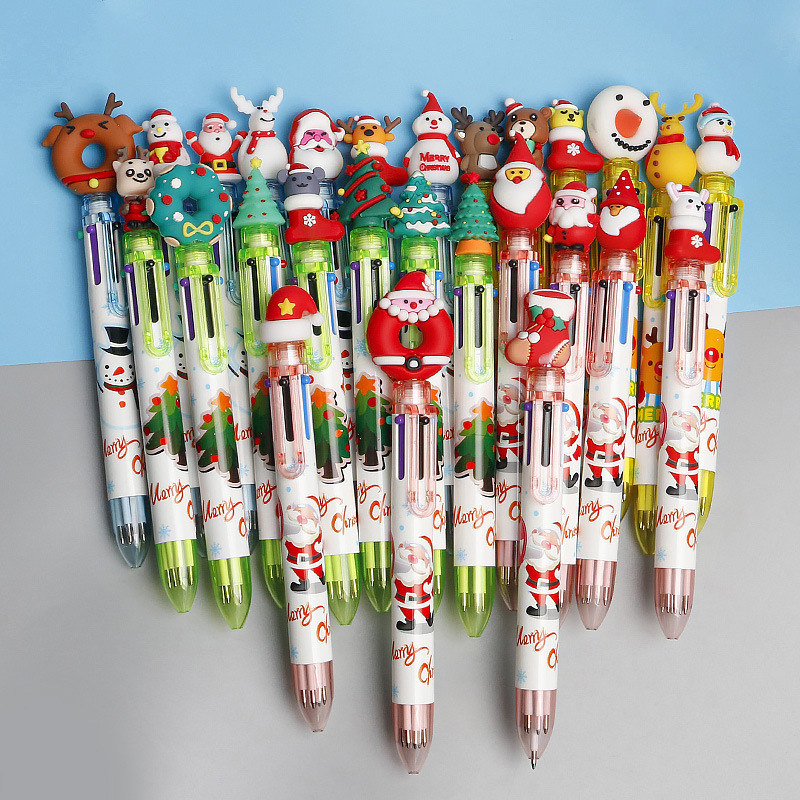 New Christmas tree cartoon head Santa Claus elk multi-color click creative hand account pen 6-color click ballpoint pen