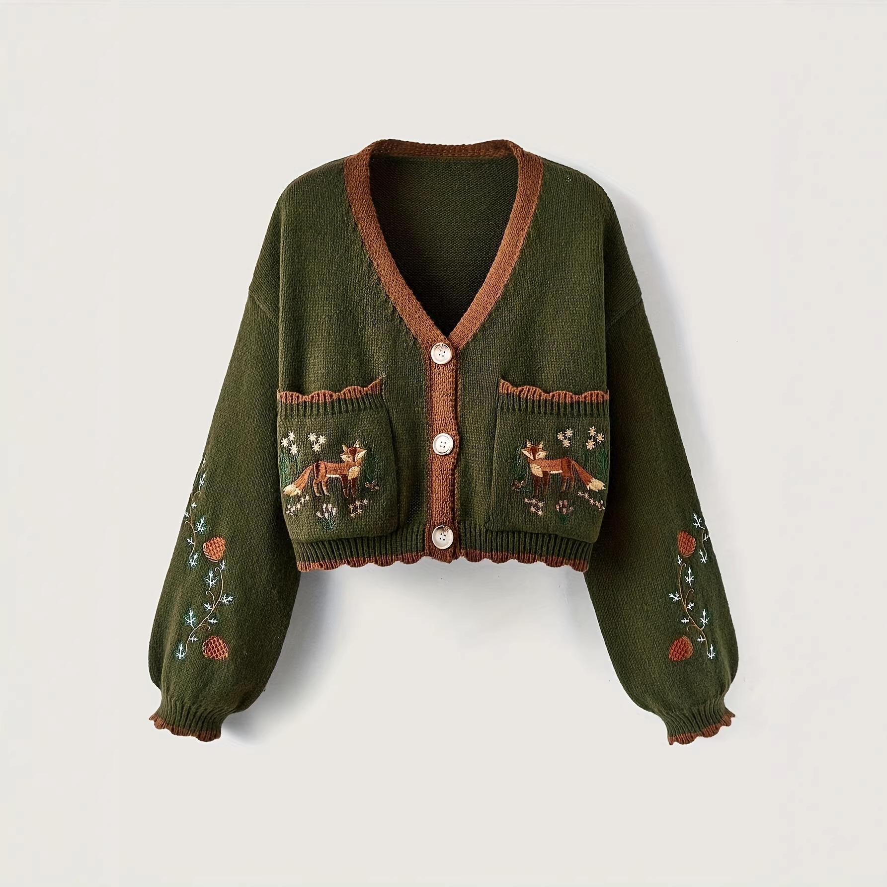 Women's Long-Sleeve V-Neck Button Pocket Sweater Top Cross-Border