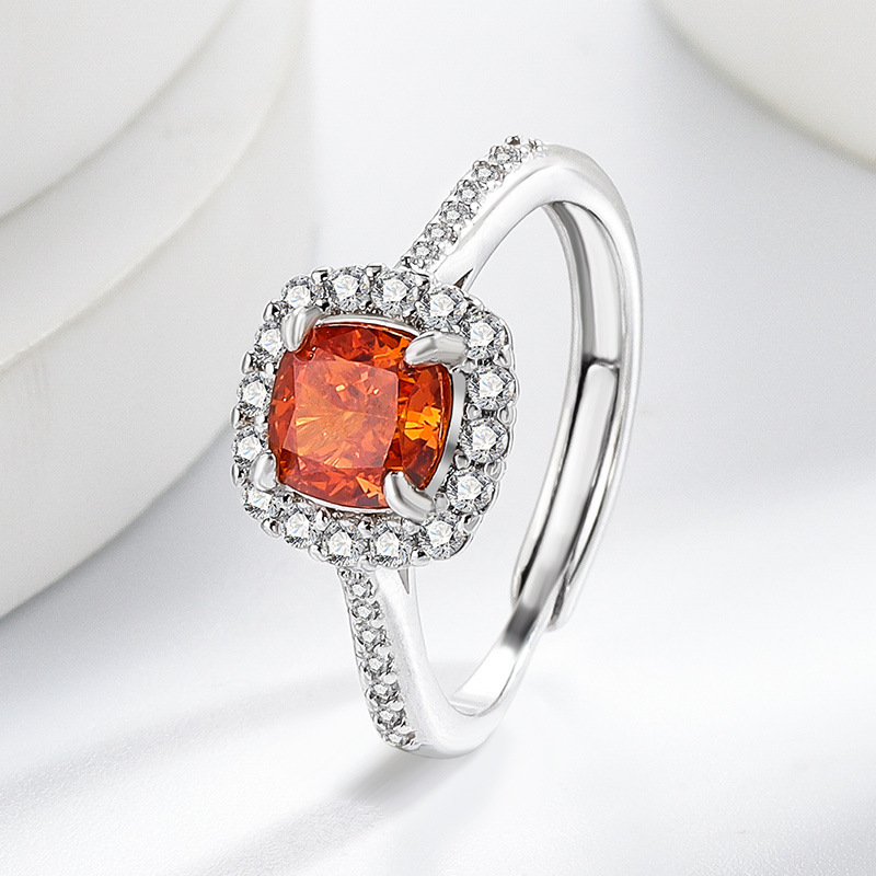 Damenring im Prinzessschliff mit farbigem Edelstein, Eisblumenschliff, quadratische Baguetteform, echt vergoldet, besetzt mit hochwertigen Diamanten_voghion.com