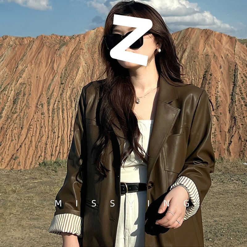 2026 loose-fit, retro-style, high-end leather jacket for women, motorcycle jacket, plus-size, long-sleeved top, oversized leather suit 2026 loose-fit, retro-style, high-end leather jacket for women, motorcycle jacket, plus-size, long-sleeved top, oversized leather suit