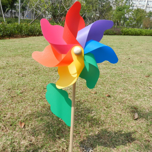 Colorful wooden pole windmill wholesale children's toys kindergarten scenic spot outdoor decoration 24CM32CM garden windmill