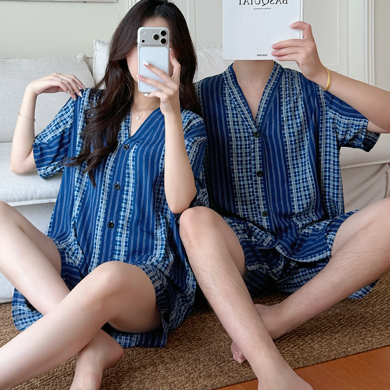 New Wholesale Artificial Cotton Short-Sleeved Shorts Foreign Trade Summer Pajamas for Women Sweet Cardigan Casual Home Wear New Wholesale Artificial Cotton Short-Sleeved Shorts Foreign Trade Summer Pajamas for Women Sweet Cardigan Casual Home Wear