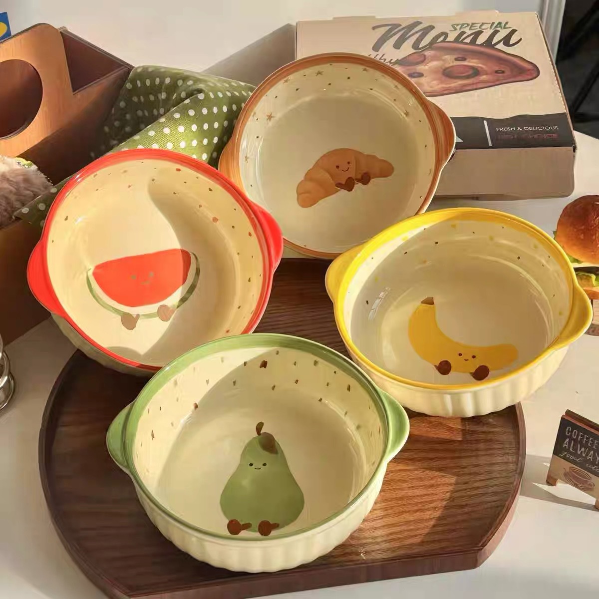 Fruit croissant ceramic noodle bowl home breakfast bowl personal underglaze color eating bowl dessert yogurt bowl