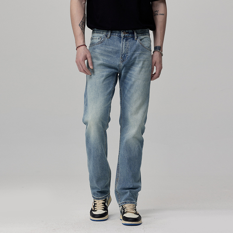 2024 New American Style Retro Straight Jeans Trendy All-match Heavy-weight Washed Slim-fit plus size Jeans for Men