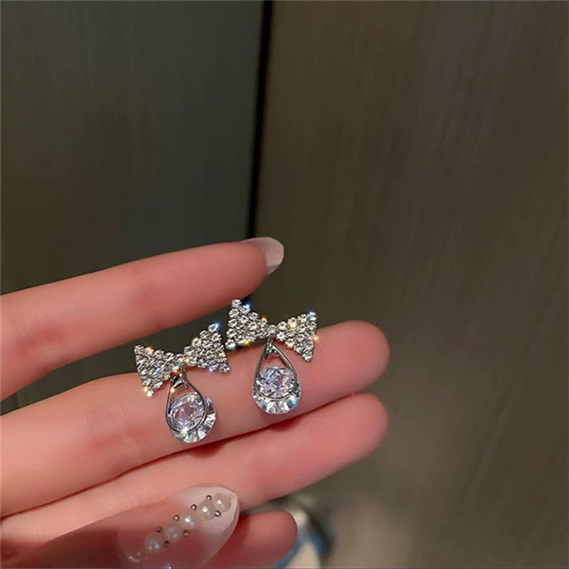 Универсальная серебряная игла с бантиком, серьги, серебро 925 пробы