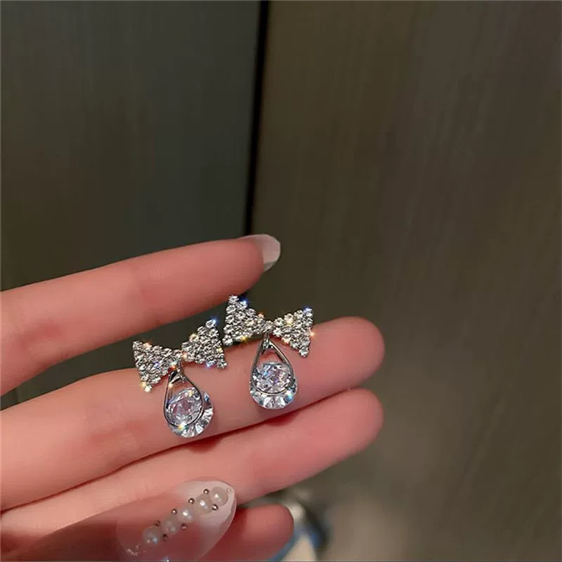 Универсальная серебряная игла с бантиком, серьги, серебро 925 пробы
