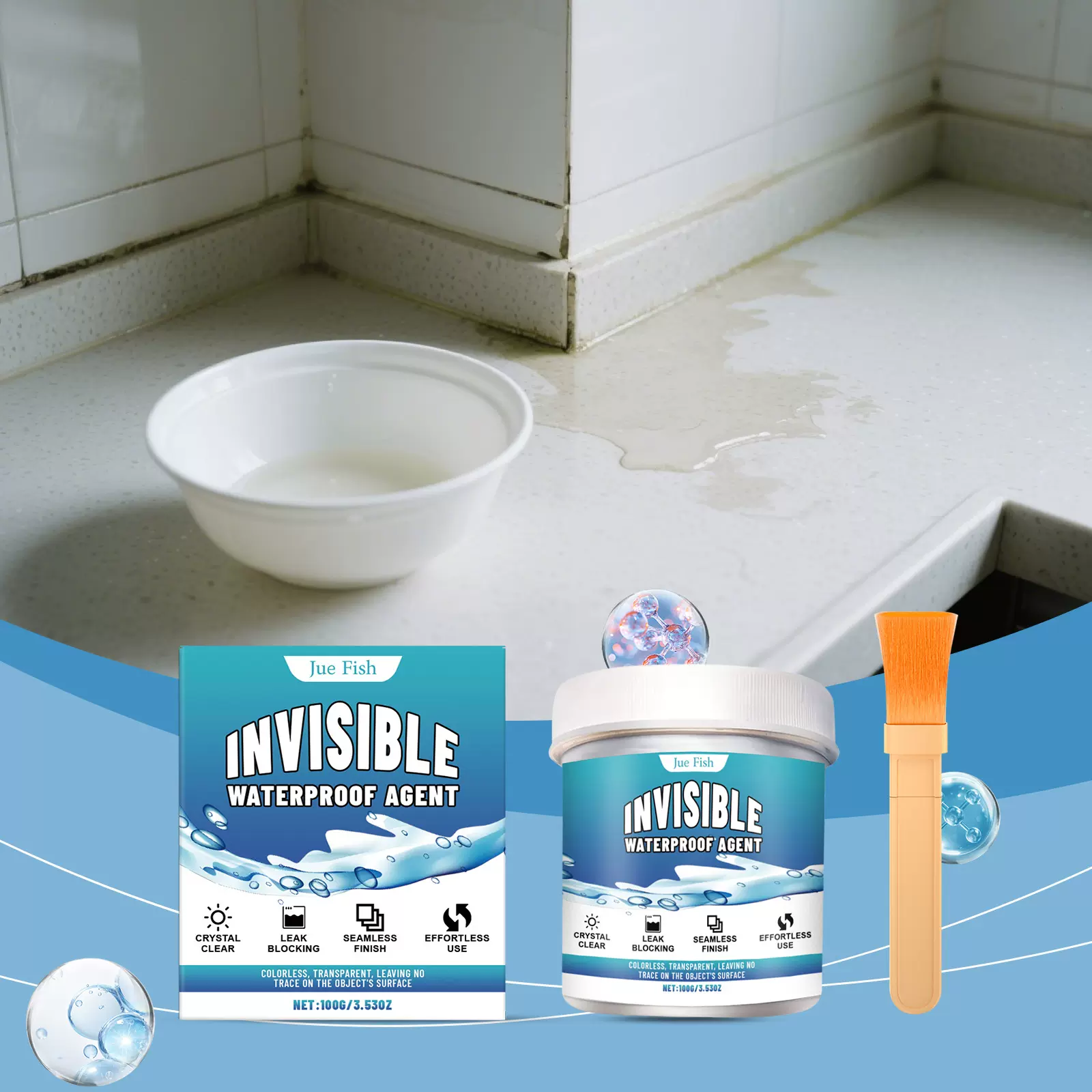 JUE FISH 透明防水胶 家用房屋瓷砖修补室内外防水通用耐用防漏