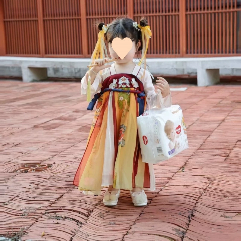 Hanfu для девочек, летний костюм феи в древнем стиле, платье в китайском стиле, костюм Тан, детская юбка, платье принцессы