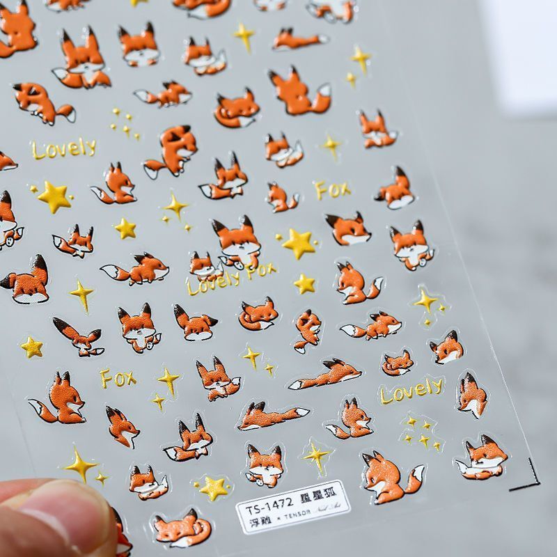 Cute Fox Nail Art Stickers Embossed Cartoon Stars Japanese Style Little Fox Adhesive Ins Nail Decoration Stickers Cute Fox Nail Art Stickers Embossed Cartoon Stars Japanese Style Little Fox Adhesive Ins Nail Decoration Stickers