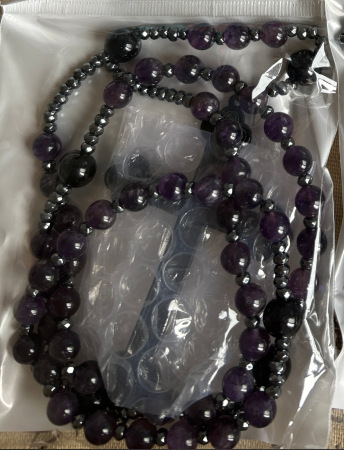 2022 verano nuevo transfronterizo negro natural cuentas redondas cadena larga negro Ball piedra Cruz Rosario collar de los hombres al por mayor