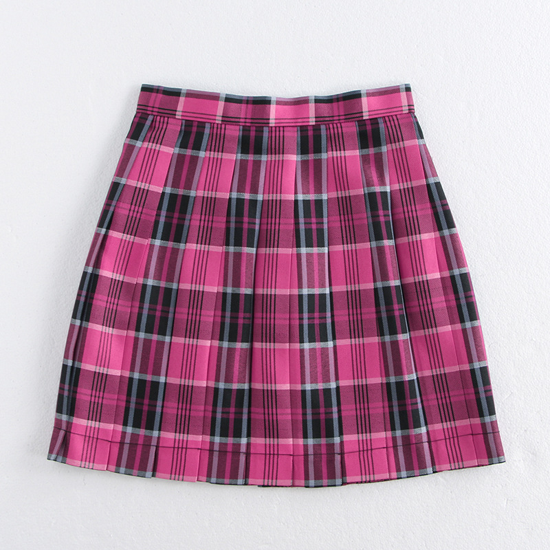 [Xiao mei] original school of Sichuan island university for JK plaid skirt students a-line skirt rose red pleated skirt