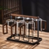 Transparent cup with walnut handle 300ml/6 pieces + cup holder