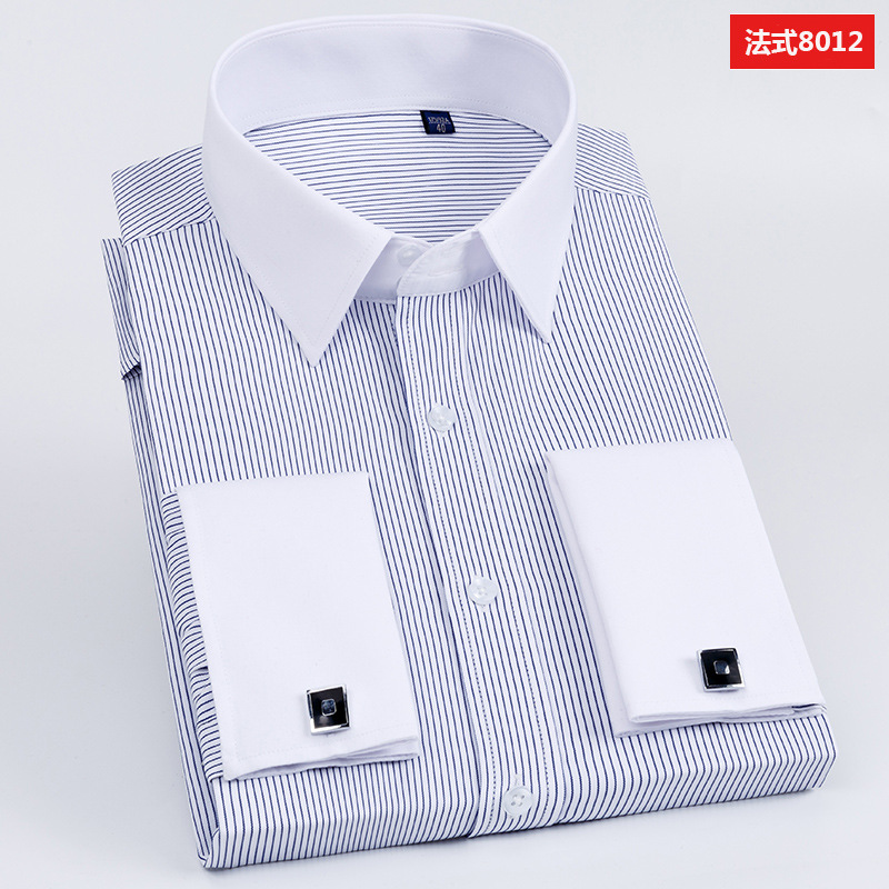 Camisa de gemelos franceses de gran tamaño 38-48 para hombres de manga larga con cuello de color diferente Camisa informal de negocios con cuello formal Reparación de estilo coreano