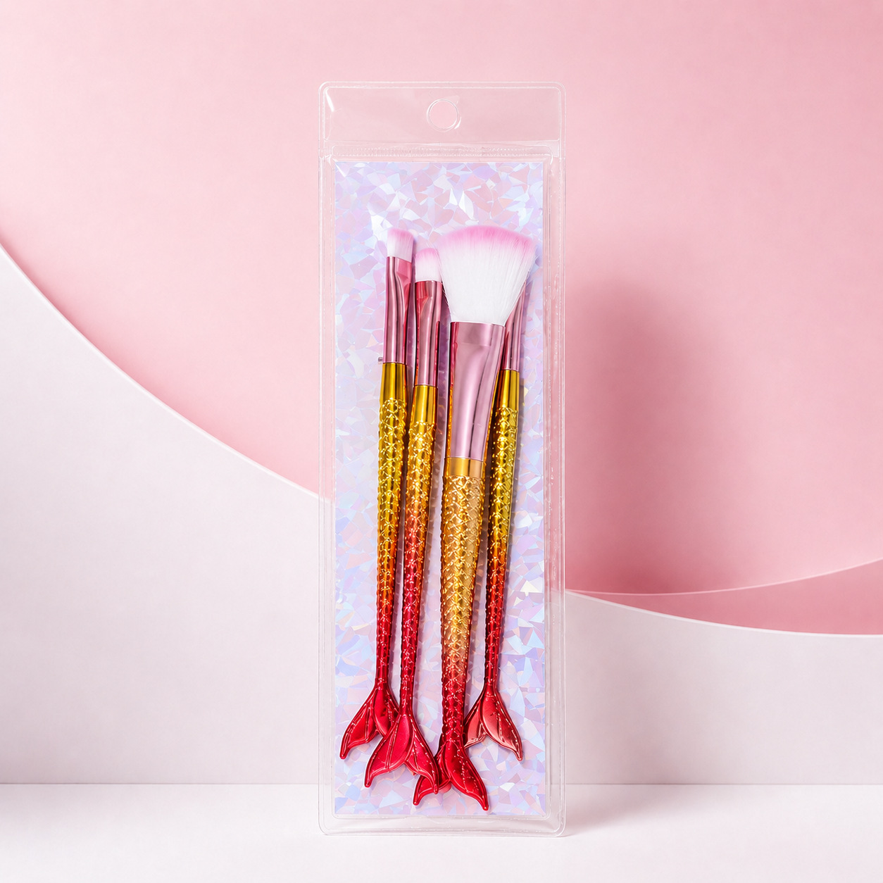 Set de 4 brochas de maquillaje sirena para venta internacional - Amarillo